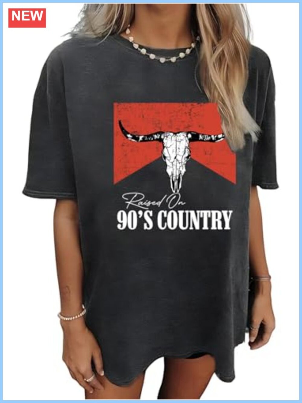 Raised on 90s Country Oversized Graphic Tee Cotton Blend Crew Neck